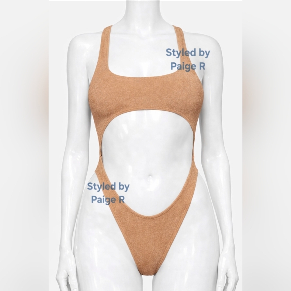 💕SKIMS Glitter Sparkle 1 Piece Swimsuit Sexy Monokini Sienna Nude Tan 3X